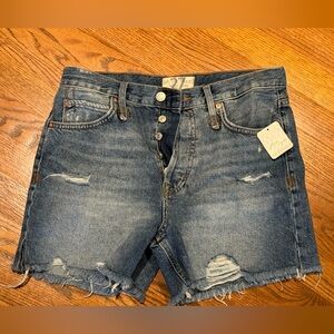 Free People Button-Fly Distressed Denim Shorts - Blue Size 27 NWT
